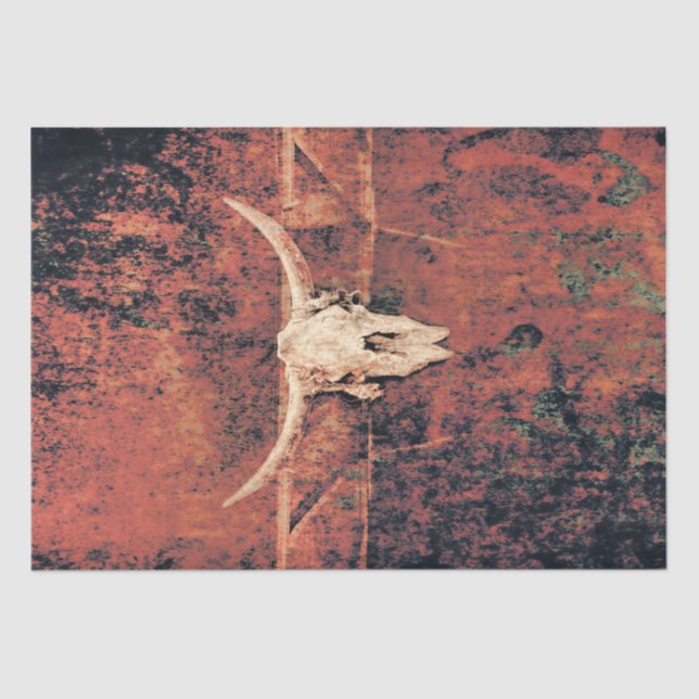 Bull Skull Western Country Brown Black Rustic Art Tissue Paper (Front)