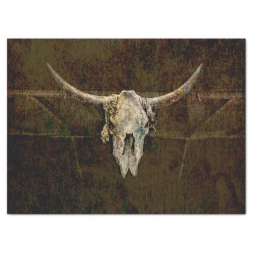 Bull Skull Western Country Brown Old Rustic Grunge Tissue Paper