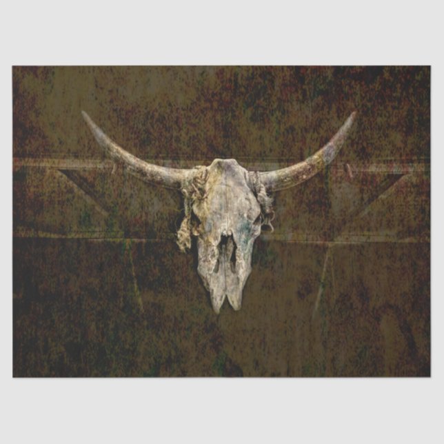 Bull Skull Western Country Brown Old Rustic Grunge Tissue Paper (Front)