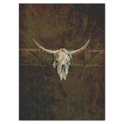 Bull Skull Western Country Brown Old Rustic Grunge Tissue Paper