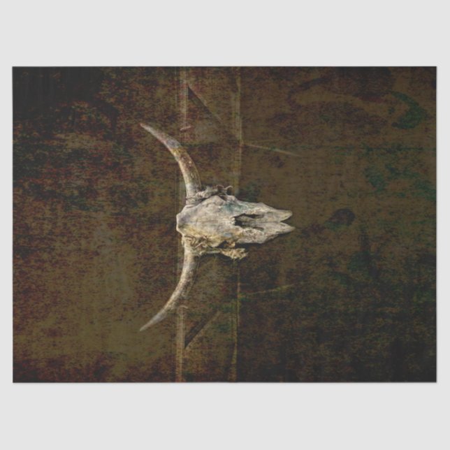 Bull Skull Western Country Brown Old Rustic Grunge Tissue Paper (Front)