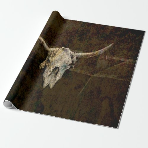 Bull Skull Western Country Brown Old Rustic Grunge Wrapping Paper