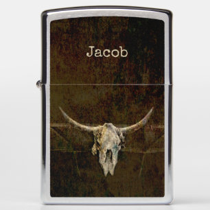 Bull Skull Western Country Brown Old Rustic Grunge Zippo Lighter