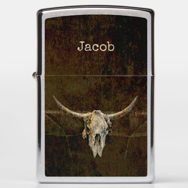 Bull Skull Western Country Brown Old Rustic Grunge Zippo Lighter (Front)