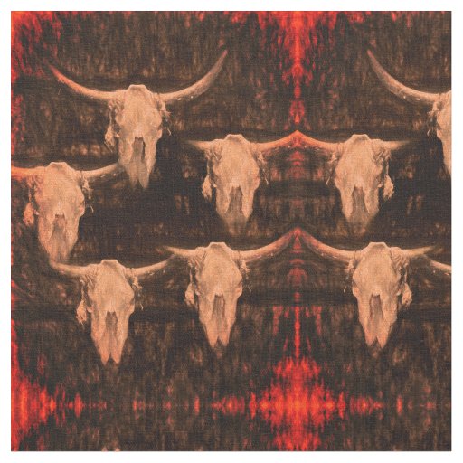 Bull Skull Western Country Brown Red Rustic Fabric