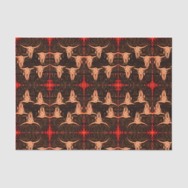 Bull Skull Western Country Brown Red Rustic Tissue Paper (Front)