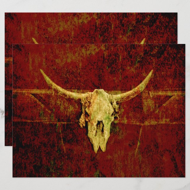 Bull Skull Western Country Brown Rustic Grunge Art (Front/Back)