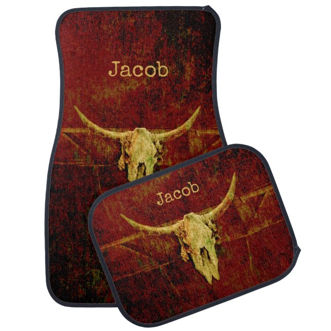 Bull Skull Western Country Brown Rustic Grunge Art Car Floor Mat (Set)