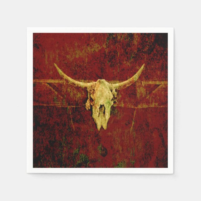 Bull Skull Western Country Brown Rustic Grunge Art Napkins (Front)
