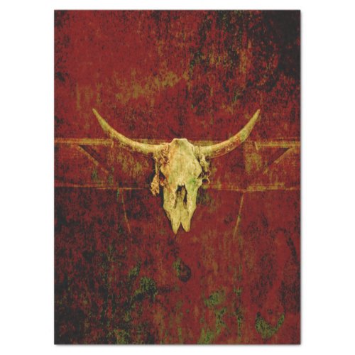 Bull Skull Western Country Brown Rustic Grunge Art Tissue Paper