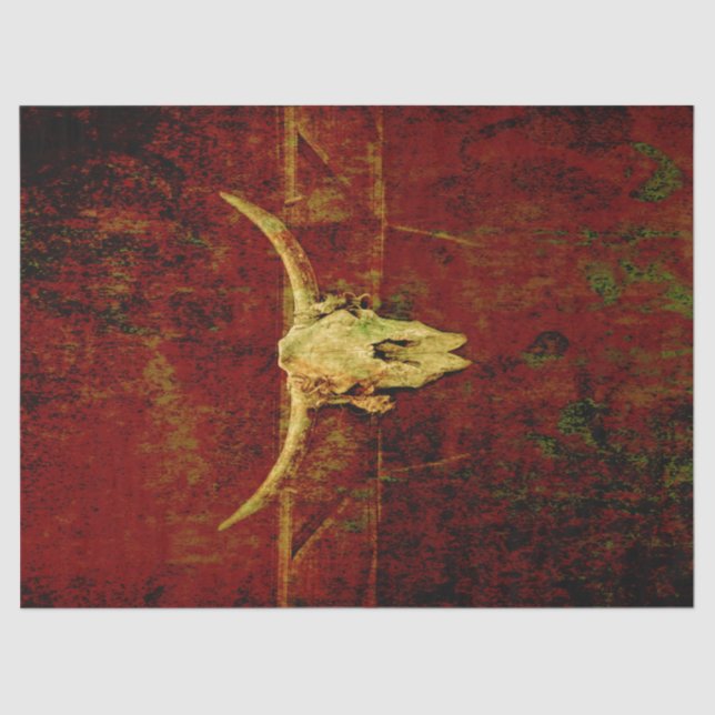 Bull Skull Western Country Brown Rustic Grunge Art Tissue Paper (Front)