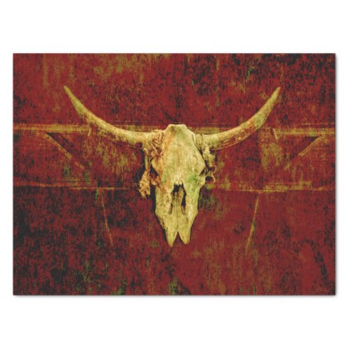 Bull Skull Western Country Brown Rustic Grunge Art Tissue Paper