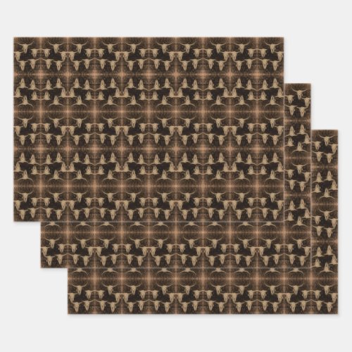 Bull Skull Western Country Brown Sepia Pattern Wrapping Paper Sheets