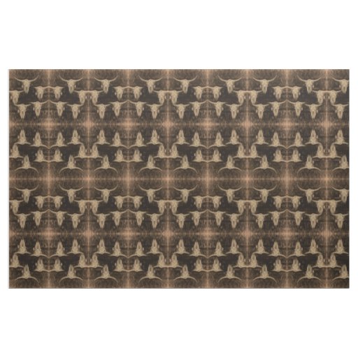 Bull Skull Western Country Brown Sepia Rustic Art Fabric