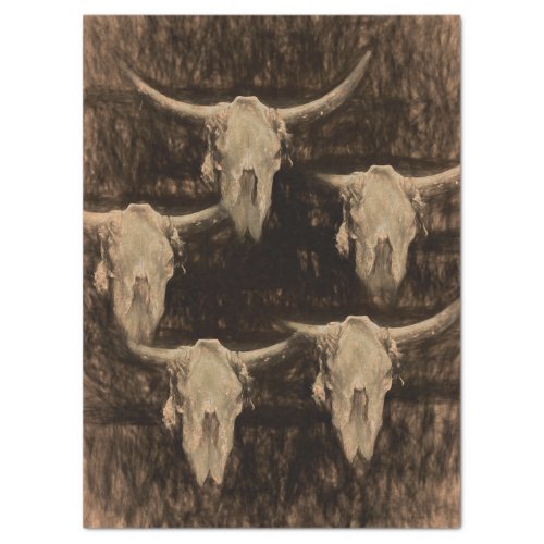 Bull Skull Western Country Brown Sepia Rustic Art Tissue Paper