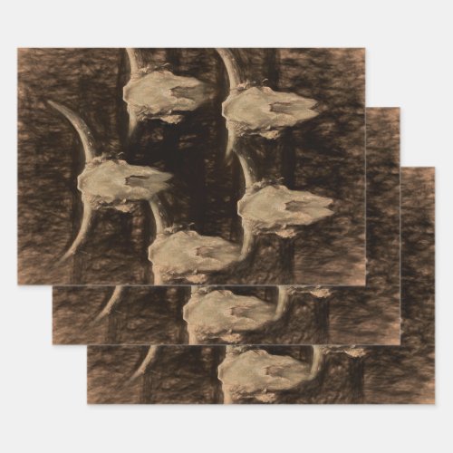 Bull Skull Western Country Brown Sepia Rustic Art Wrapping Paper Sheets