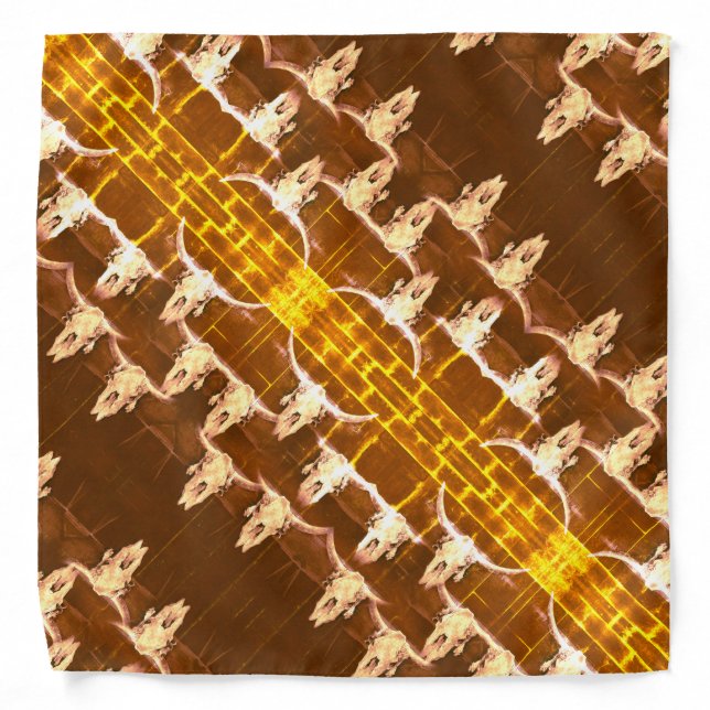 Bull Skull Western Country Brown Yellow Rustic Bandana (Front)