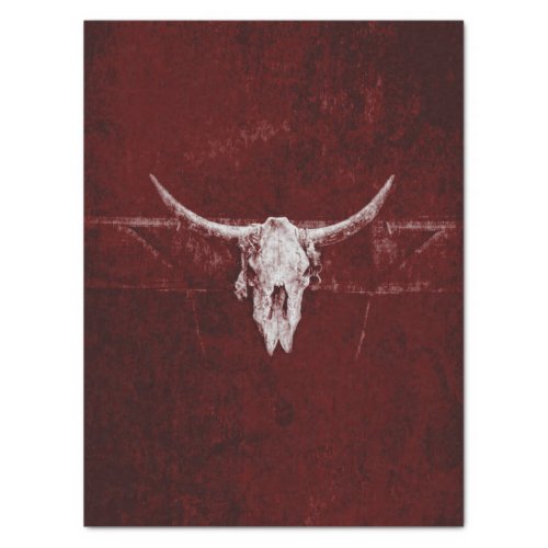 Bull Skull Western Country Burgundy Red Old Rustic Tissue Paper