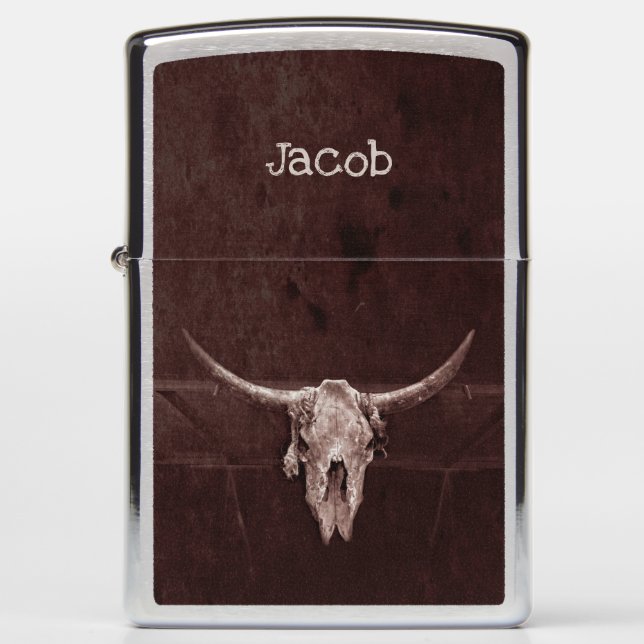 Bull Skull Western Country Cowboy Brown Rustic Zippo Lighter (Front)