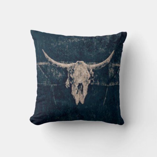 Bull Skull Western Country Grey Old Rustic Grunge Throw Pillow