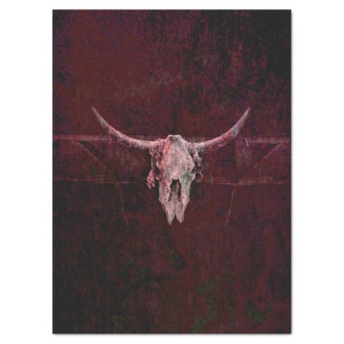 Bull Skull Western Country Red Brown Old Rustic Tissue Paper
