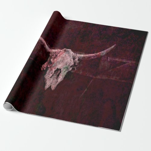 Bull Skull Western Country Red Brown Old Rustic Wrapping Paper