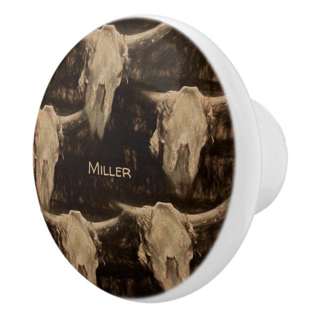Bull Skull Western  Country Rustic Brown Sepia Art Ceramic Knob (Right)