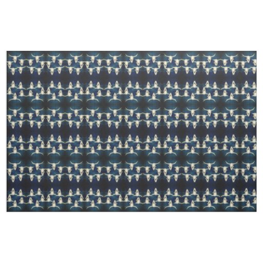 Bull Skull Western Country Rustic Indigo Blue Fabric