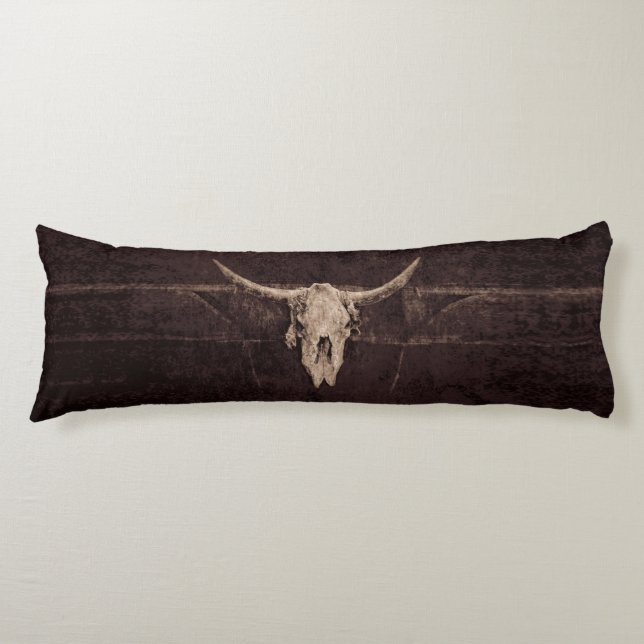 Bull Skull Western Old Rustic Brown Beige Country Body Pillow (Front)