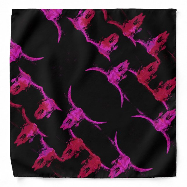 Bull Skull Western Red Purple Black Rustic Bandana (Front)