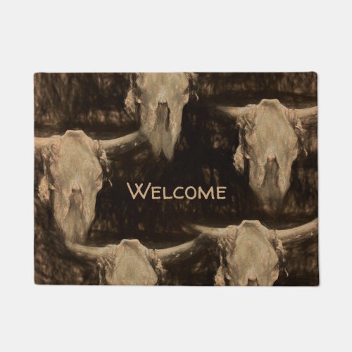 Bull Skull Western Rustic Country Brown Welcome Doormat