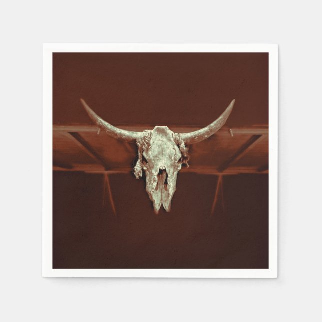 Bull Skull Wild West Brown Rustic Country Western Napkins (Front)
