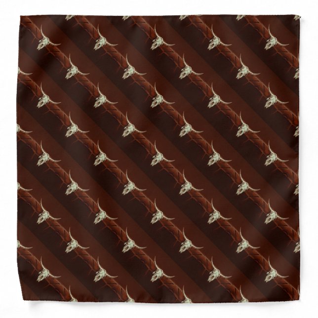 Bull Skull Wild West Brown Western Country Bandana (Front)