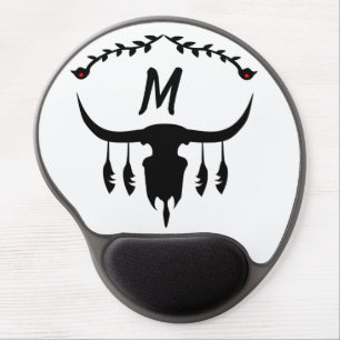 Bull Skull with Black Feathers Silhouette Gel Mouse Pad