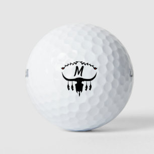 Bull Skull with Black Feathers Silhouette Golf Balls