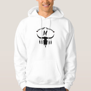 Bull Skull with Black Feathers Silhouette Hoodie