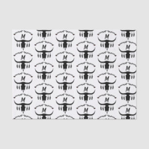 Bull Skull with Black Feathers Silhouette Tissue Paper