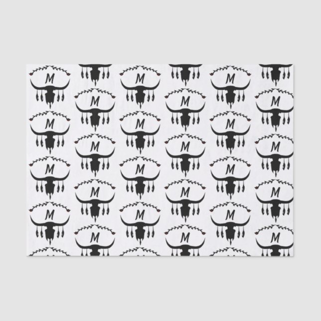 Bull Skull with Black Feathers Silhouette Tissue Paper (Front)