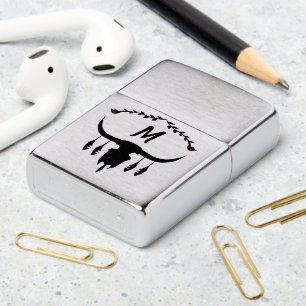 Bull Skull with Black Feathers Silhouette Zippo Lighter