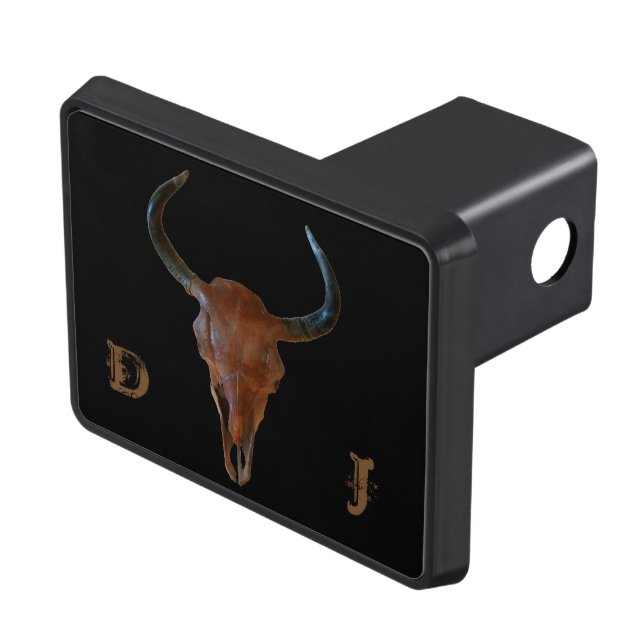 Bull Skull with Your Initials Trailer Hitch Cover (Top Right)