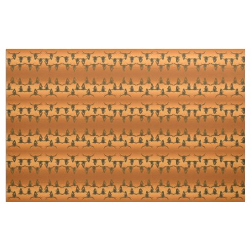 Bull Skulls Rustic Gold Brown Western Pattern Fabric
