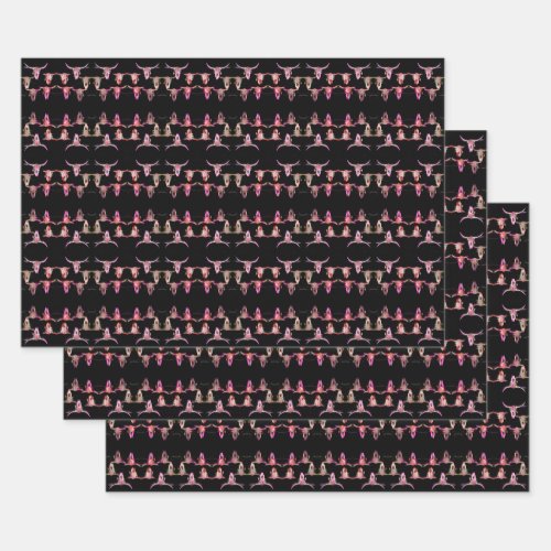 Bull Skulls Western Pink Brown Black Rustic Wrapping Paper Sheets