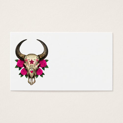 Bull Sugar Skull with Pink Roses Business Card Template