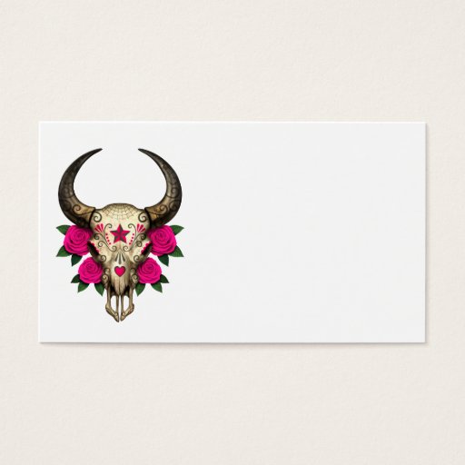 Customizable Bull Sugar Skull with Pink Roses Business Card Template