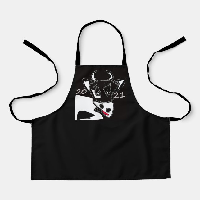 Bull symbol New Year 2021 Chinese calendar black w Apron (Front)