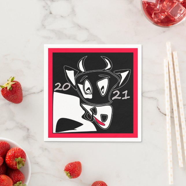Bull symbol New Year 2021 Chinese calendar black w Napkins (Insitu)