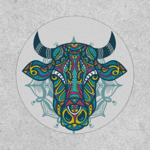 Bull Taurus Tribal Mandala Huichol Art Patch
