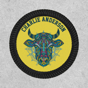 Bull Taurus Tribal Mandala Huichol Art Patch