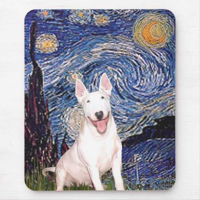 Bull Terrier 4 - Starry Night (Vert) - Customized Mouse Pad (Front)