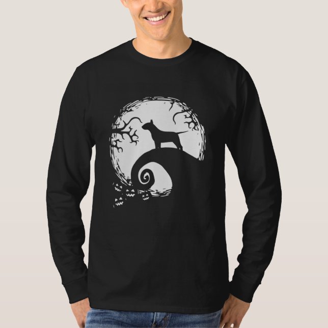 Bull Terrier And Moon Halloween T-Shirt (Front)